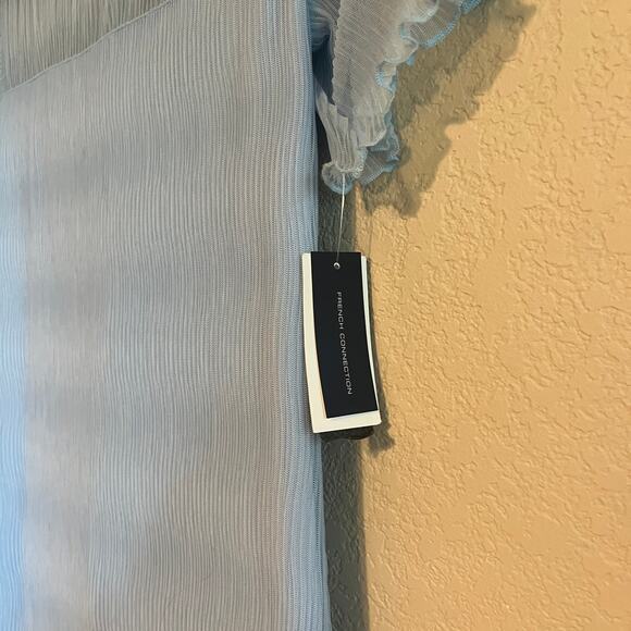 French Connection Saskia Ruched Sheer Yoke Short Sleeve Midi Dress Blue Size S - Picture 6 of 13